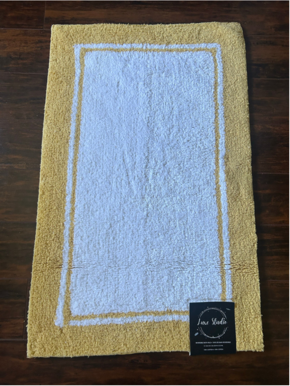 NEW Luxe Studio Reversible Bath Rug 20x32 Yellow White Cotton - Picture 2 of 4